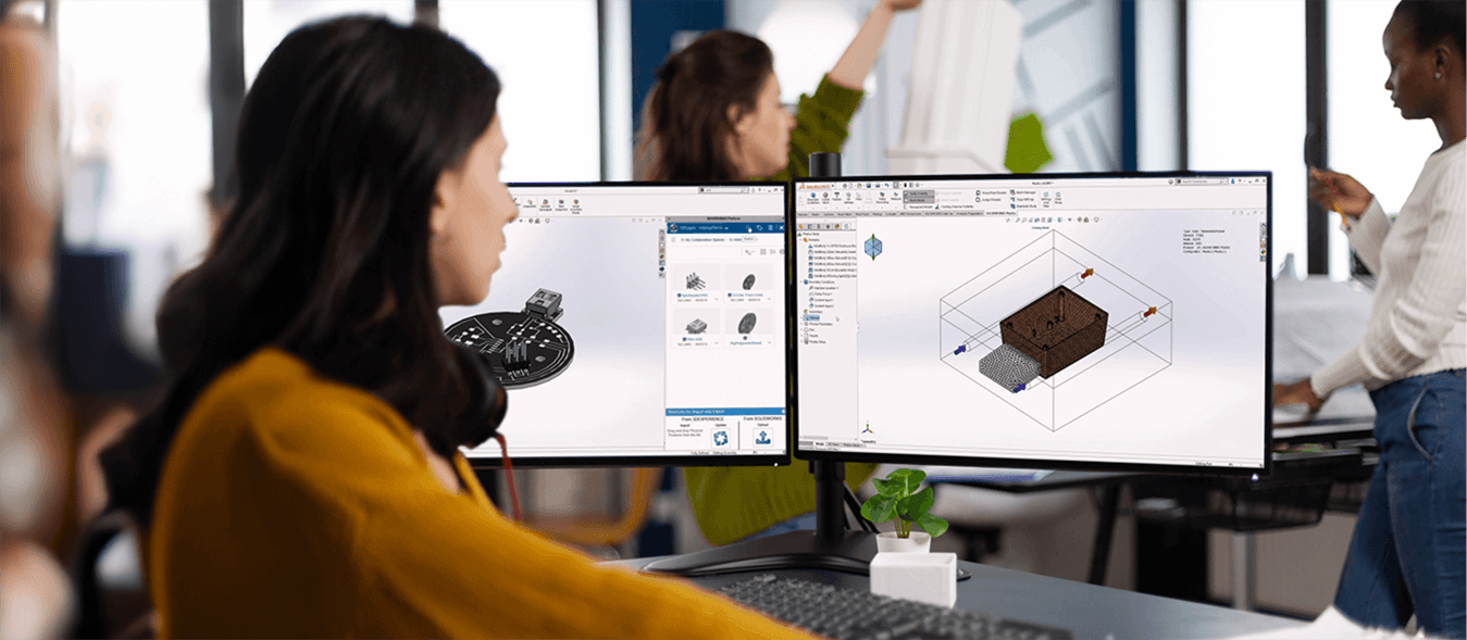 3D-Modellierung und CAM-Programmierung auf zwei Monitoren mit CAMWorks und SOLIDWORKS CAD