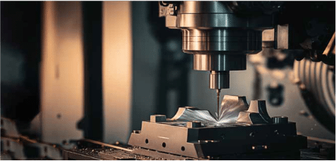 CNC-Fräsmaschine bearbeitet komplexes Metallbauteil – effiziente CAM-Programmierung mit CAMWorks für SOLIDWORKS